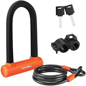 ValueMax Bike Lock - 16mm High Security Bike U Lock, with 1.8m(6FT) Security Bike Cable, Heavy Duty Cycle D Lock and Mount Holder, for Motorcycles/Scooters/Bicycles/Door Black Orange