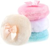 Sibba 4Pcs Large Fluffy Powder Puff, 3.5 Inch Ultra Soft Washable Reusable Velour Face Body Powder Puff Loose Powder Puffs Wet Dry Makeup Tool