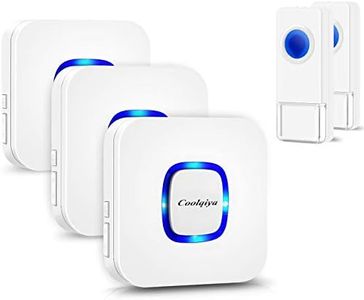 Coolqiya Wireless Doorbell Chimes with 2 Remote Waterproof Door Bell Buttons and 3 Plugin Receivers, Operating up to 1000 Feet Range, No Battery Required for Receiver, White