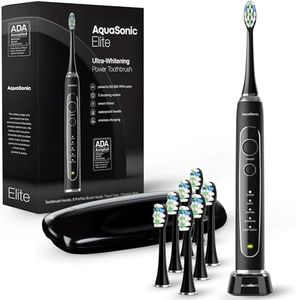 Aquasonic Elite Ultra-Whitening Toothbrush – ADA Accepted Power Toothbrush - 8 Proflex Brush Heads & Travel Case – 50,000 VPM Motor & Wireless Charging - 5 Modes w Smart Timer