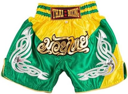 MUAY NATION Muay Thai Shorts for Kids (2 Years - 12 Years) Girls Boys Boxing Trunks for Kickboxing MMA Youth Martial Arts, Prm Green/Yellow, 6-8 Years