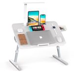 LASTOOLS Bed Table with Led Light, Lap Desk for Laptop, Adjustable Laptop Table for Reading and Work (Grey)