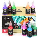 ARTEZA Fabric Paint, 30 Colours, Permanent 3D Paint, Glow-in-the-Dark, Glitter, Neon, and Metallic Hues, 30-ml Bottles, for Textiles, Canvas, and Wood