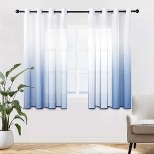 MRTREES 2 Piezas Cortinas Salon Visillos Cortos Translúcidos Visillo de Dormitorio Moderno Ventana 140×160cm Visillos Salon Paneles para Habitacion Niños Sala Comedor Baño Azul Luminoso Degradado