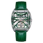 Guanqin Men Skeleton Automatic Self Winding Mechanical Wrist Watch with Leather Band (Green)