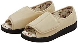 Silvert's Adaptive Clothing & Footwear Women’s Double-Extra Wide Easy Closure Slipper for Seniors, Beige/Black/Willow, 9 X-Wide