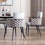 BFZ Mid-Century Modern Dining Chairs Set of 2, Handmade Woven Kitchen Chairs, Velvet Dining Chairs with Metal Legs for Kitchen, Dining Room, Living Room