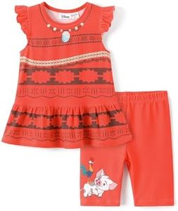 Disney Princess Moana outfits for Toddler girls:Ruffle Sleeve Top & Shorts 2 Piece Set Costume Hawaiian Birthday Toddler Clothes Summer Dress up-Moana 2T