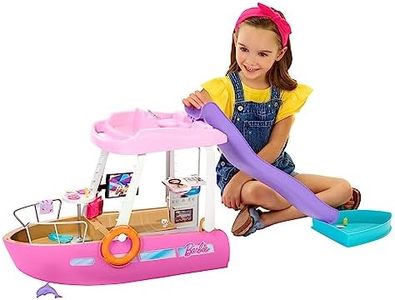 Barbie Toy Boat Playset, Dream Boat with 20+ Ocean-Themed Accessories Sized to Fashion Dolls Including Pool, Slide & Dolphin,