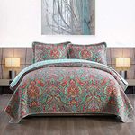 NEWLAKE Cotton Bedspread Quilt Sets-Reversible Patchwork Coverlet Set, European Gorgeous Floral Pattern, King Size