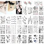 Konsait Temporary Tattoos for Adult Women Men Kids(30 Sheets), Waterproof Temporary Tattoo Fake Black Tiny Tattoos Body Art Sticker Hand Neck Wrist Cover Up Set