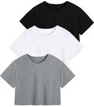 Star Vibe 3 Pack Cotton Crop Tops Gym for Women Round Neck Cropped Athletic Top Workout Yoga Tops T-Shirt Women Black/White/Gray XL