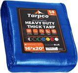 Tarpco Safety Extra Heavy Duty 14 Mil Tarp Cover, Waterproof, UV Resistant, Rip and Tear Proof, Poly Tarpaulin with Reinforced Edges for Roof, Camping, Patio, Pool, Boat (Blue 16′ X 20′)