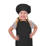 CRJHNS Kids Apron and Chef Hat Set, Adjustable Cotton Child Toddler Aprons with Pocket, Black Girls Boys Kitchen Bib Aprons for Cooking Baking Painting (Black, Small)