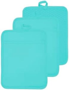 VEIKERY Oven Pot Holder with Pocket Cotton Heat Resistant Coaster Potholder Kitchen Hot Pad Oven Mitts for Cooking and Baking Square 7"x9" (Aqua, Silicone)