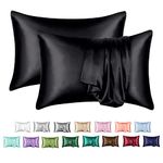 MR&HM Satin Pillowcase for Hair and Skin, Silk Satin Pillowcase 2 Pack, Queen Size Pillow Cases Set of 2, Silky Pillow Cover with Envelope Closure (20x30, Black)