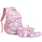 Leaper Water Resistant Unicorn Backpack Girls School Bag Lunch Bag Purse Pink