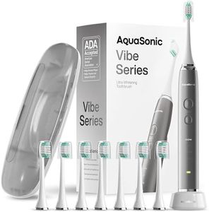 Aquasonic Vibe Series Ultra-Whitening Toothbrush – ADA Accepted Electric Toothbrush - 8 Brush Heads & Travel Case – 40,000 VPM Motor & Wireless Charging - 4 Modes w Smart Timer – Charcoal Metallic