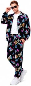 Pushayt 80s Outfit for Men Women - Retro 90s Neon Tracksuit, Vintage Track Suit Set, Halloween Costume & 80s Party (80S-Black, S)