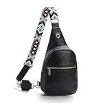 Bestcool Crossbody Bag for Women Leather Sling Belt Bag Small Chest Bag Purses with Guitar Strap Boho Style Phone Cable Hole Fanny Pack Cross Body Bags for Ladies Girls Travel Shopping Work (Black)