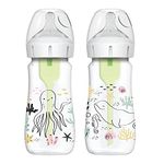 Dr. Brown’s Natural Flow Anti-Colic Options+ Wide-Neck Baby Bottle Designer Edition Bottles, Ocean Decos, 9 oz/270 mL, Level 1 Nipple, 2-Pack, 0m+