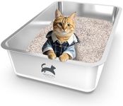 60-Day Supply Extra Large Stainless Steel Cat Litter Box, Non Stick Smooth Surface, Sturdy Easy to Clean Open Air Cat Litter Tray, 60 * 40 * 15cm