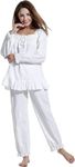 Womens Pajamas set Cotton Vintage Victorian White Pajama Set Nightgown Sleepwear (UK, Alpha, M, Regular, Regular, White-long Sleeve)