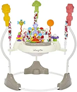 Dream On Me Zany 2-in-1 Baby Activity Center and Bouncer in Elephant Print, Sturdy and Strong Frame, 3 Height Positions, 360° Rotating Seat, 12 Songs with Flash Lights