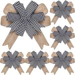 Chuangdi 6 Pcs Burlap Bows for Wreaths Black and White Premade Bows Buffalo Plaid Wreath Bows Burlap Check Bows DIY Crafts Home Indoor Outdoor Decorations 6.3 Inch