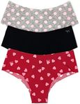 Victoria's Secret PINK Cheekster Panty Set of 3 Small No Show Gray Dot/Black/Red Hearts, No Show Gray Dot / Black / Red Hearts