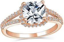 Classic Traditional 3CT AAA CZ Halo Brilliant Solitaire Square Cushion Cut Engagement Ring For Women With Split Shank Thin Band Rose Gold Plated .925 Sterling Silver