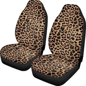 UNICEU Classic Brown Leopard Car Seat Covers Front Seats Only Set of 2, Soft Comfy Vehicle Seat Protector Covers, Animal Wild Cheetah Design Auto Bucket Seat Covers, Universal