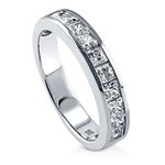 BERRICLE Rhodium Plated Sterling Silver Channel Set Princess Cut Cubic Zirconia CZ Anniversary Wedding Half Eternity Band Ring