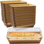 Chef-Grade 8x4in 1Lb Paper Loaf Pans w/Lids 50Pk. Elegant Disposable, Bakeable Kraft Pan Supplies for Baking Bread, Small Meatloaf, Bundt Cake Sweets for Holiday Gifts, Bake Sales or Fundraiser.