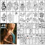 SOOVSY 49 Sheets Large Flower Temporary Tattoos Butterfly Spider Half Arm Tattoos for Women Peony Rose Fake Tattoos That Look Real and Last Long Tattoo Stickers Waterproof Semi Permanent Tattoo