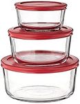 Anchor Hocking Classic Glass Food Storage Containers with Lids, Red, 6-Piece Set, Model Number: