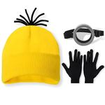 3 Pcs Halloween Costume Accessories Adults-Yellow Beanie hat/Goggles/Gloves for Halloween Cosplay Dress Up