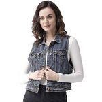 XPOSE Women Navy Blue Solid Denim Jacket