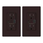 ELEGRP USB Charger Wall Outlet, USB Receptacle with USB A & USB C Ports, 15 Amp Duplex Tamper Resistant Receptacle Plug NEMA 5-15R, Wall Plate Included, UL Listed, 2 Pack, Matte Brown