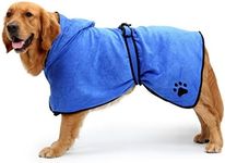 BONAWEN Dog Bathrobe Soft Super Absorbent Luxuriously 100% Microfiber Dog Drying Towel Robe with Hood/Belt for Extra Large,Large,Medium,Small Dogs (Blue,S)