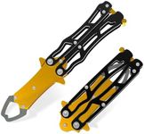 UEDGER Fish Lip Gripper Grabber Tool - Foldable Fishing Holder Tools, Portable Lightweight Aluminium Alloy Fishing Grip Pliers Hook Remover Accessories Gift for Men(Yellow-Black)