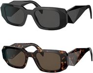 BUTABY Trendy Rectangle Sunglasses for Women Men Retro Sun Glasses Vintage Fashion Square Frame Black & Leopard Brown