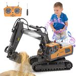 Daioler Remote Control Excavator Toys for Kids, RC Excavator with Metal Shovel, Rechargeable Construction Vehicles,Hydraulic Excavator 680°Rotating,Digger Toy for Boys 6+,60Mins/Sounds/Light