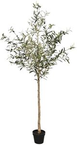 WINSOON Olive Tree Artificial 6FT Faux Olive Tree Indoor Outdoor Topiary Silk Tree Plants with Wood Trunk and Lifelike Fake Fruits for Home Office Dec