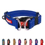 EzyDog Double Up Dog Collar - Reflective Large Dog Collar with ID Tag D-Ring, For Small, Medium & Large Dogs - Supreme Comfort with Soft & Strong Nylon Webbing - Blue