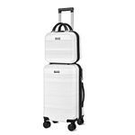 GigabitBest 2PCS Luggage Set, 20" Carry-On Luggage & 14" Cosmetic Bag, Lightweight ABS+PC Carrying Case with TSA Lock, Rigid Suitcase with Swivel Wheels (White, 14/20 Carry-On)