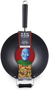 Ken Hom Excellence Non-Stick Carbon Steel Wok - Non-Stick Stir Fry Wok - Lightweight Flat Bottom Wok - 12 inch