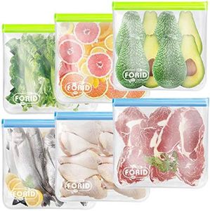 Reusable Gallon Freezer Bags - 6 Pack LEAKPROOF EXTRA THICK 1 Gallon Bags for Marinate Food & Fruit Cereal Sandwich Snack Meal Prep Travel Items Home Organization Storage