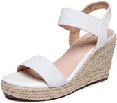 Vepose Women's 881 Elastic Ankle Strap Wedge Sandals Espadrilles Platform Sandals Bridal Shoes, White, Size 8.5M US-Open Toe High Heel (CJY881 White 08.5)