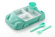 WireScorts Bamboo Fiber Feeding Set for Kids – Car Design Children Tableware Set, Utensils and Dishes Includes Spoon & Fork and Plates for Kids Tableware Cutlery - Pista